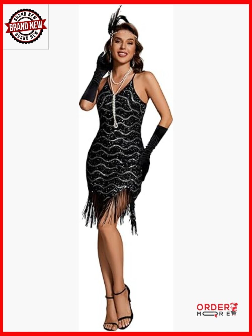 1920s Flapper Sequin Dress Gatsby Party Costume with Accessories Set